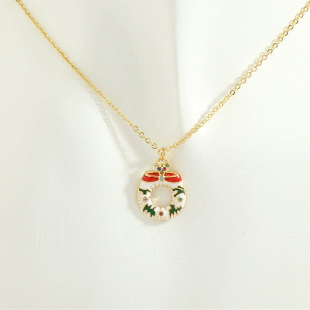 Wholesale Christmas Snowflake Deer Necklace Christmas Wreath Candy Diamond Pendant Necklace