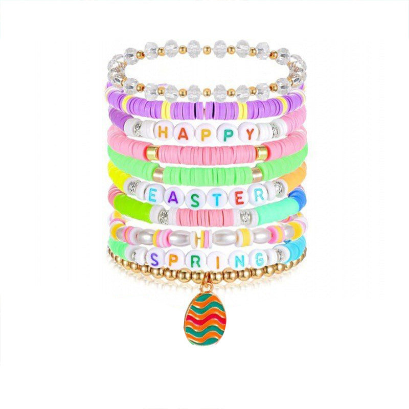 Wholesale St. Patrick's Day Easter Valentine's Day Shamrock Resin Beaded Bracelet