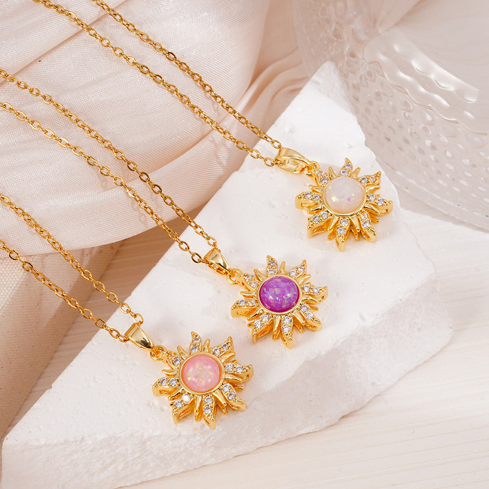 Wholesale Gold plated sun pendant with micro inlaid zircon necklace