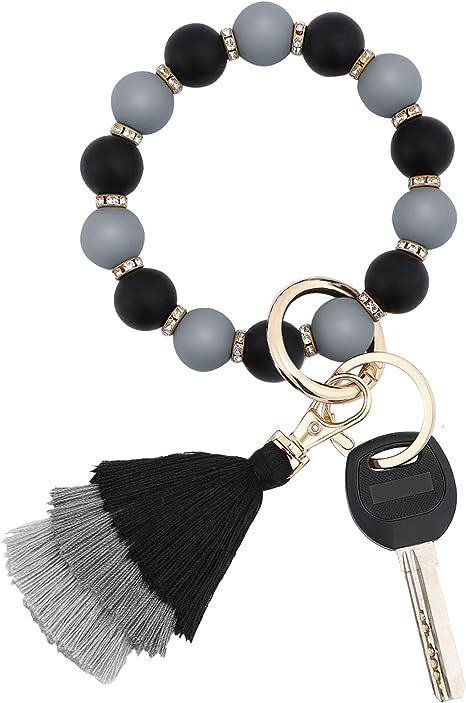 Wholesale Cow Print Leopard Print Tassel Silicone Beaded Wrist Keychain