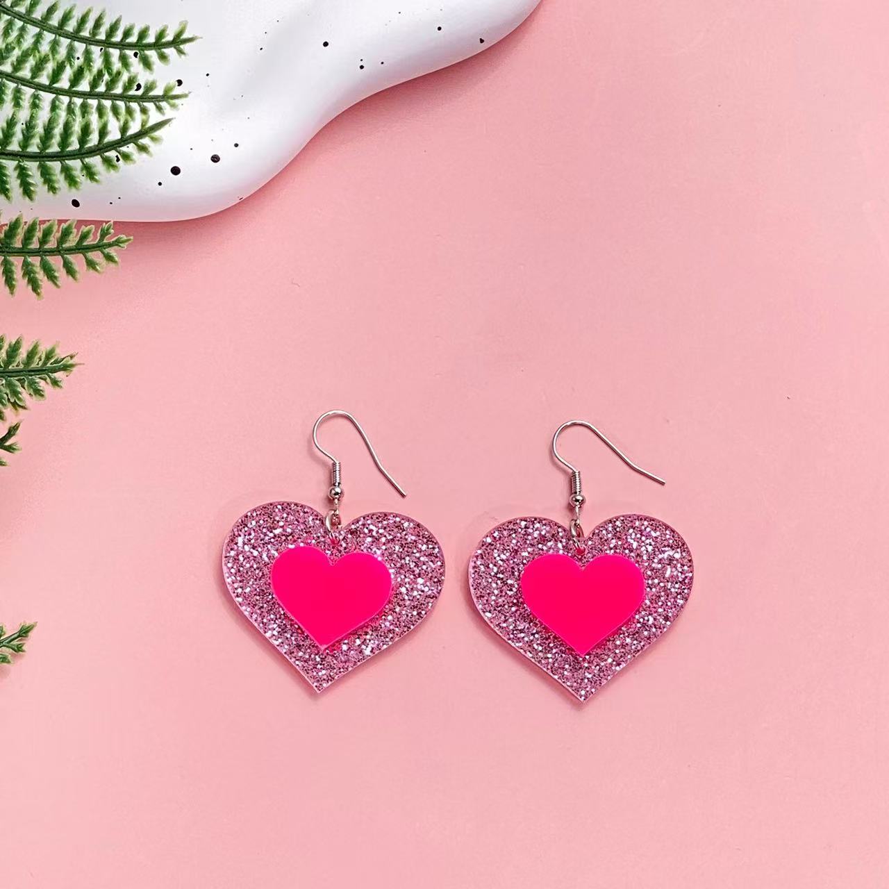 Wholesale Valentine's Day Pink eighth note pentagram acrylic earrings