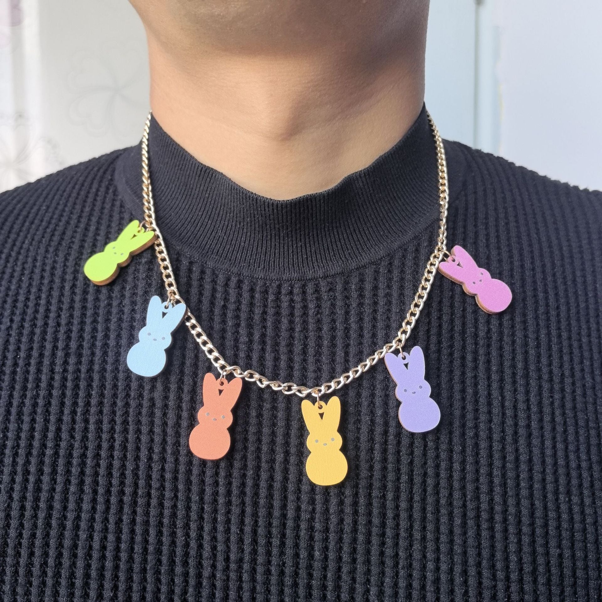 Wholesale  Cute Cartoon Children' s Fun Easter Wood Bunny Necklace