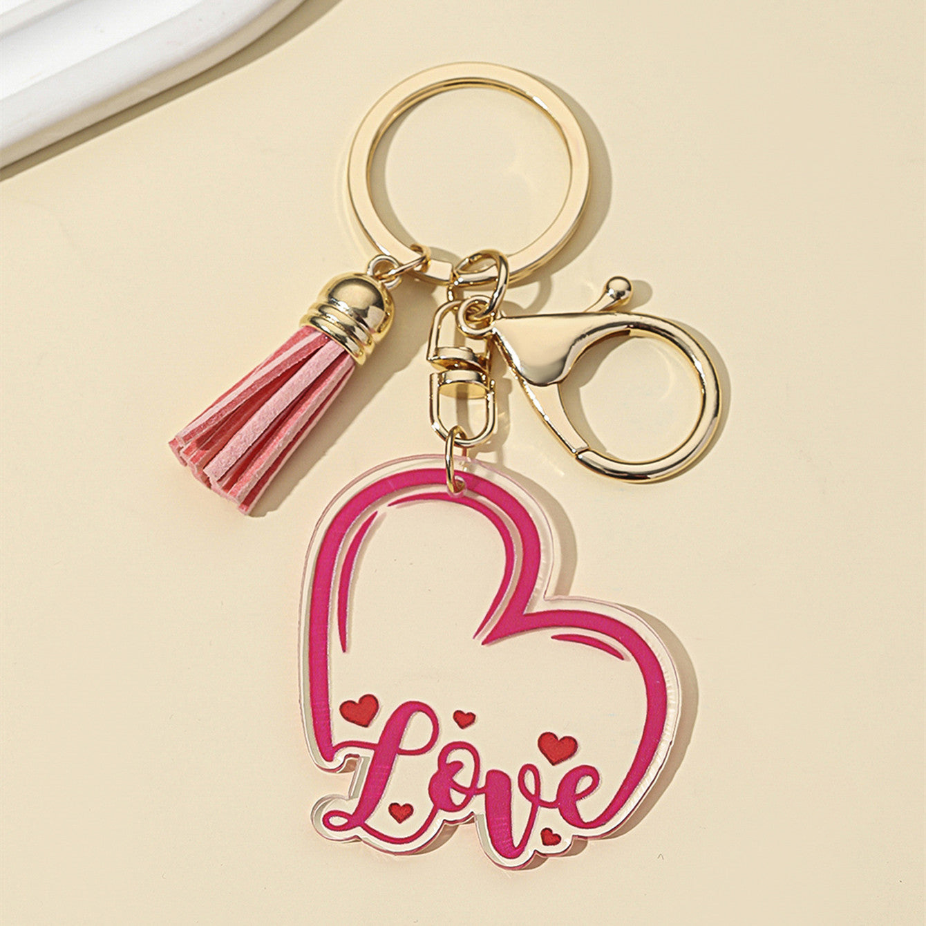 Wholesale Valentine's Day LOVE Pink Acrylic Love Tassel Keychain