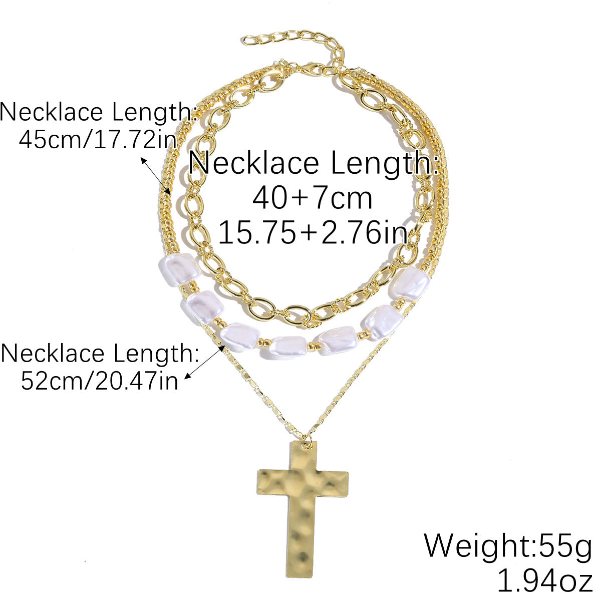 Wholesale Punk-style pearl and metal cross necklace