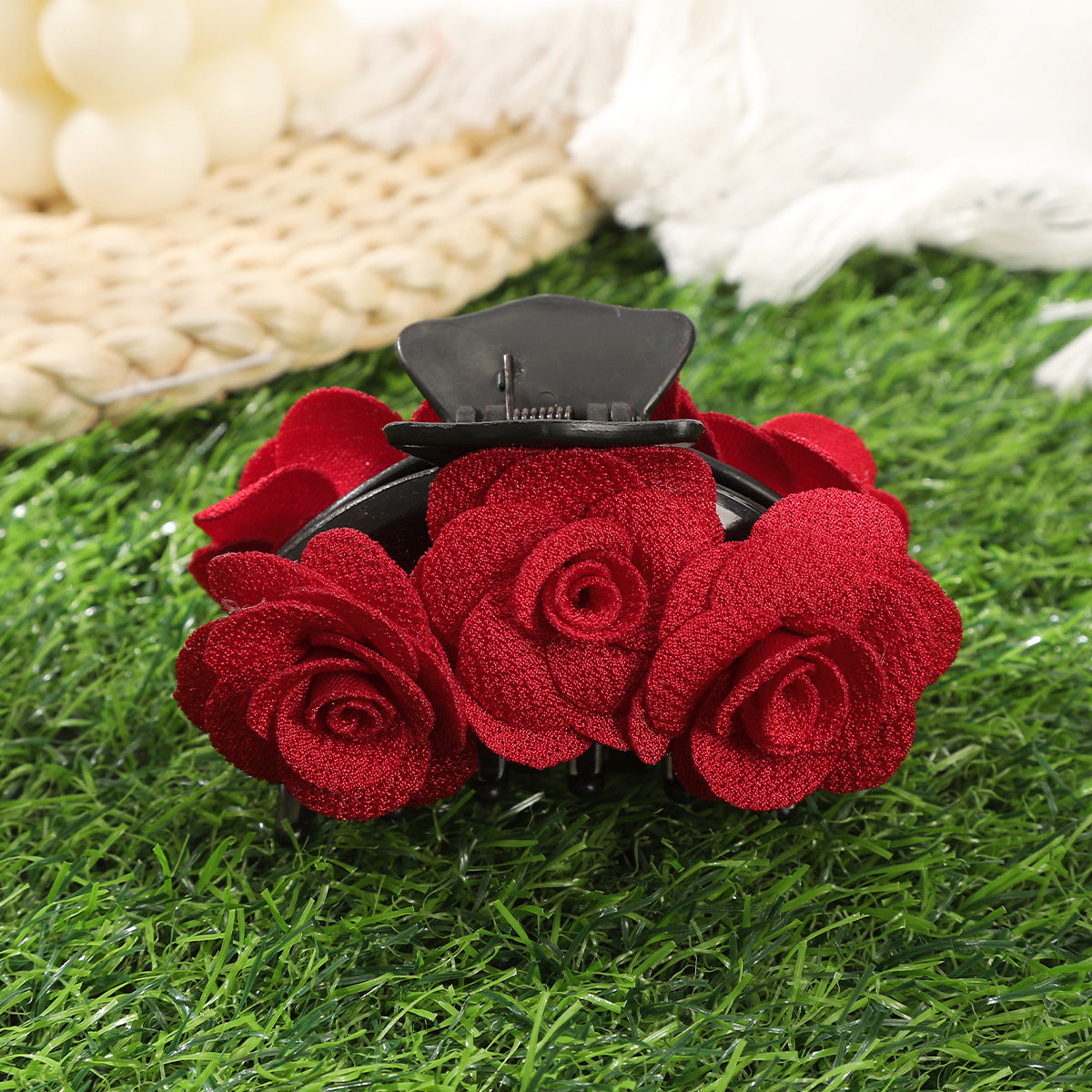 Wholesale Autumn and Winter New Flocking Rose Grab Clip Back Head Disc Hair Red Headwear Valentine's Day