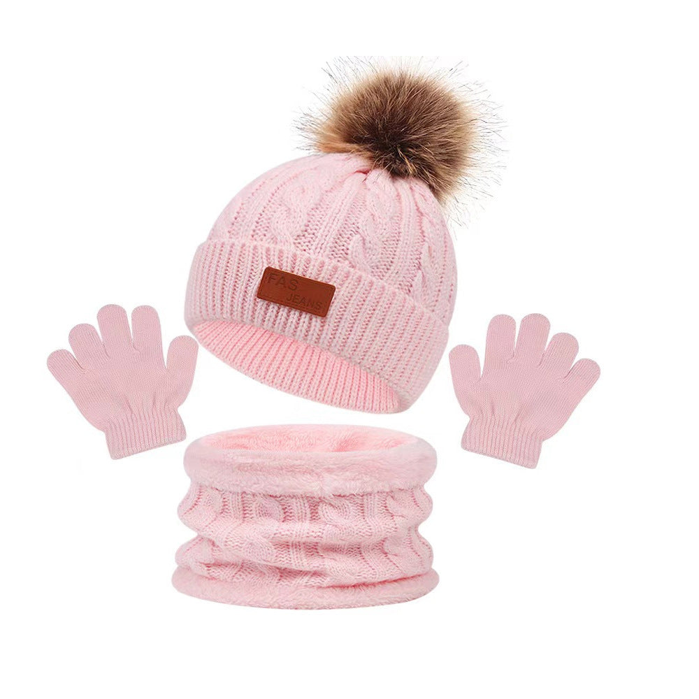 Wholesale Children's Hat Scarf Gloves Three Piece Set for Autumn and Winter Warm Woolen Hat