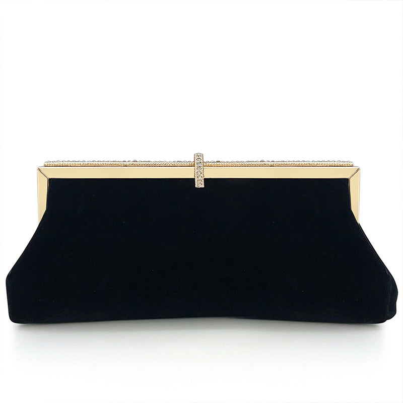 Wholesale Autumn and Winter Velvet Black Gold Clutch Bag
