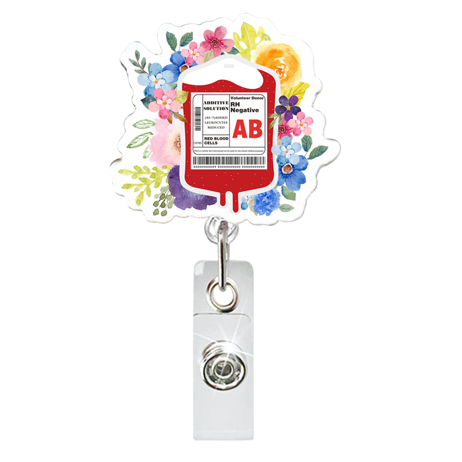Wholesale Glitter Acrylic Blood Type Medical Retractable Keychain