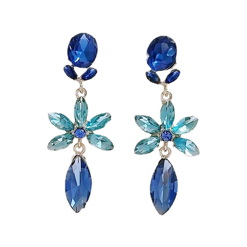 Wholesale Colorful diamond studded silver needle bow Blingbling Earrings