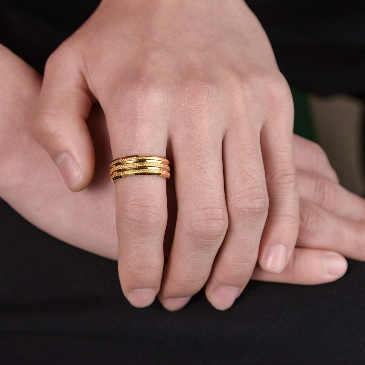 Wholesale Sand Gold Frosted Stainless Steel Gold Plated Ring