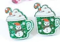 Wholesale Acrylic Christmas Earrings Pink Mirror Gingerbread Man Fun Animal Shapes Festive Party Jewelry Accessory Boutique Resale Gift