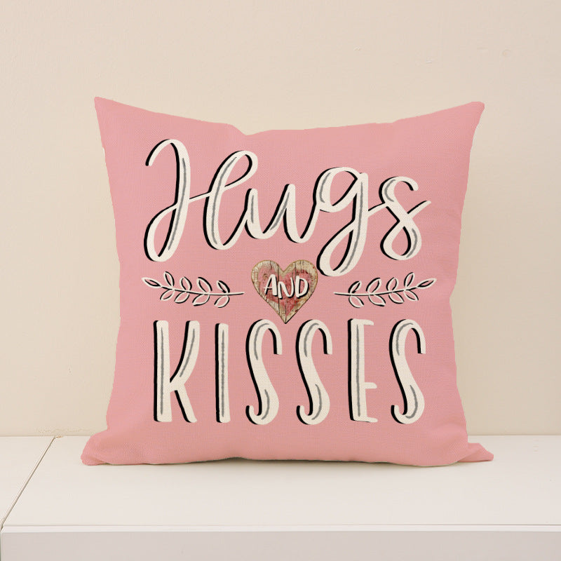 Wholesale Pink Valentine' s Day Pillow Cover Linen Love Letter Print