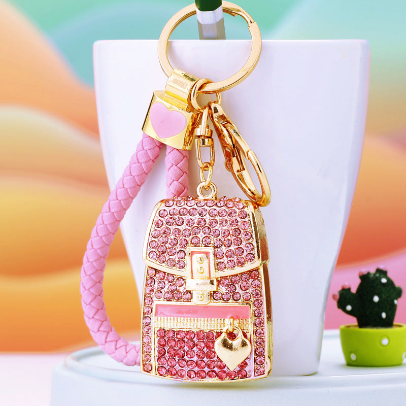 Wholesale Water Diamond Peach Heart Backpack Metal Keychains
