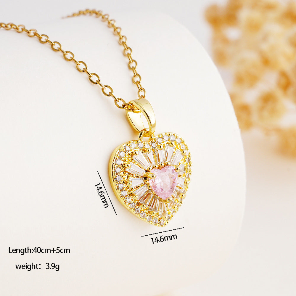 Wholesale Luxury Heart Flower Niche Temperament  Necklace