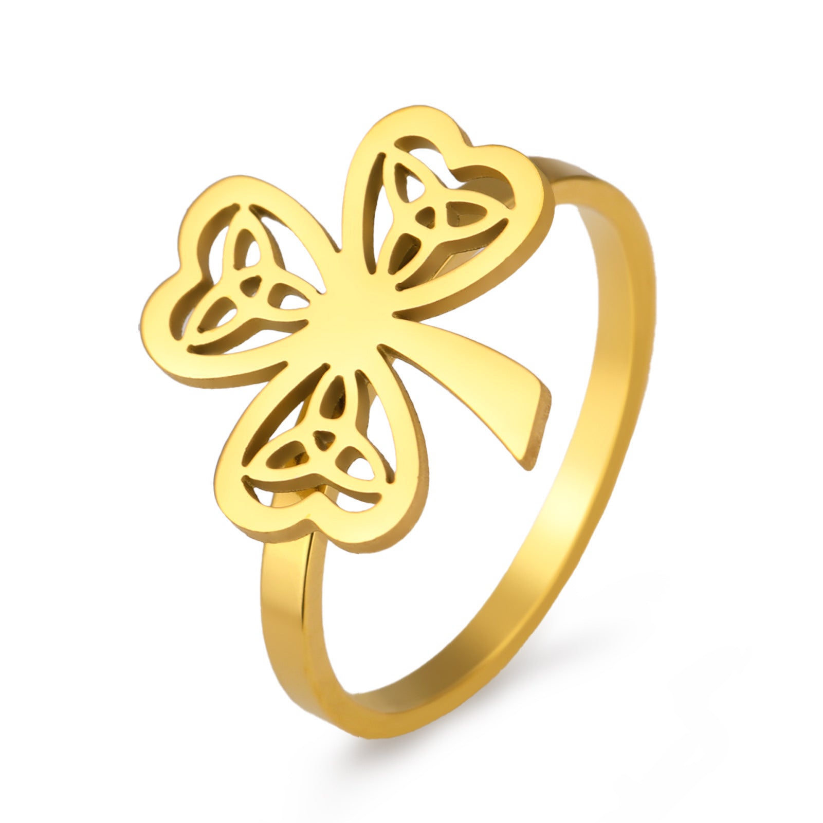 Wholesale Stainless Steel Hollow Celtic Knot Clover Ring