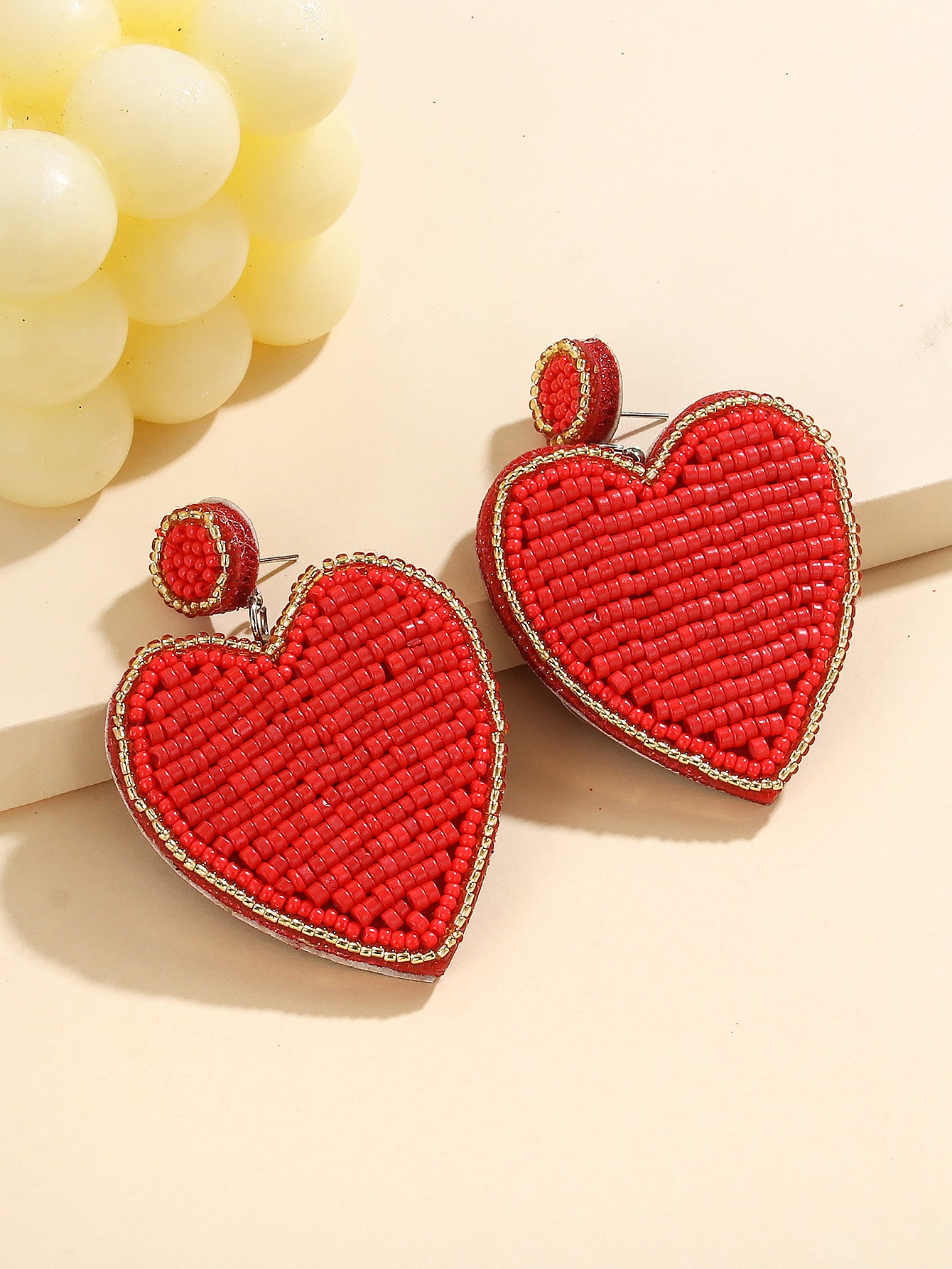 Wholesale  fashion temperament handmade three heart rice beads irregular earrings earrings Valentine's Day