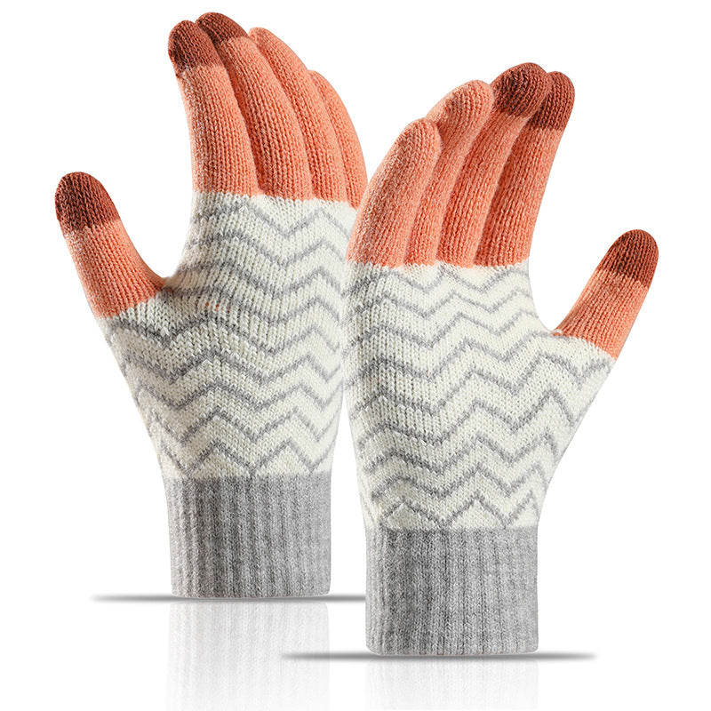Wholesale Winter Warm Wool Touch Screen Plus Velvet Thickened Finger Lift Cycling Knitted Gloves