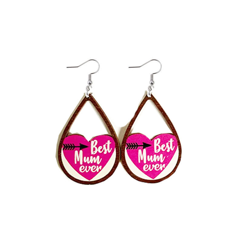 Wholesale Mother Water-saving Drop Shaped Love Wooden Earrings