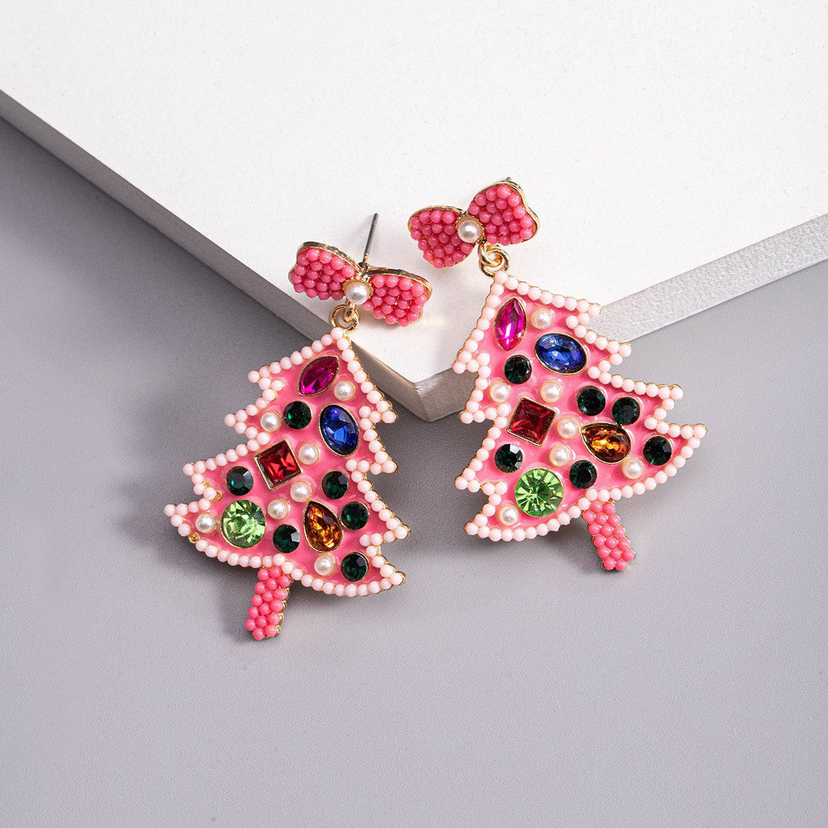 Wholesale Cute cartoon beaded  Christmas tree earrings