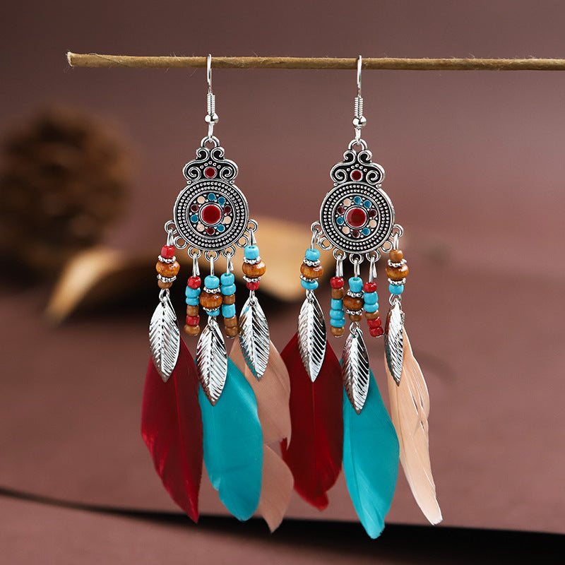 Wholesale Bohemian Feather Vintage Tassel Earrings