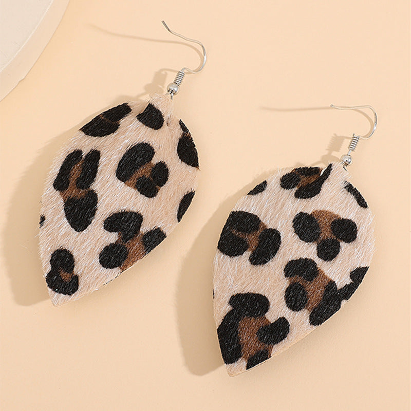Wholesale Leaf Western Style Vintage Turquoise Leopard Leather Earrings