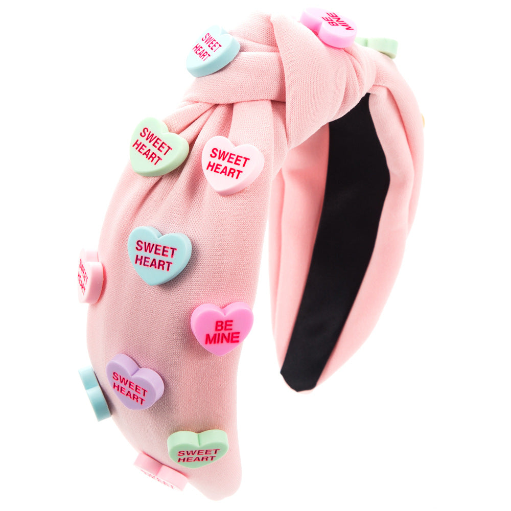 Wholesale Valentine's Day Letter Love Heart Wide Edge Tied Pure Color Fabric Hair Accessories For Women