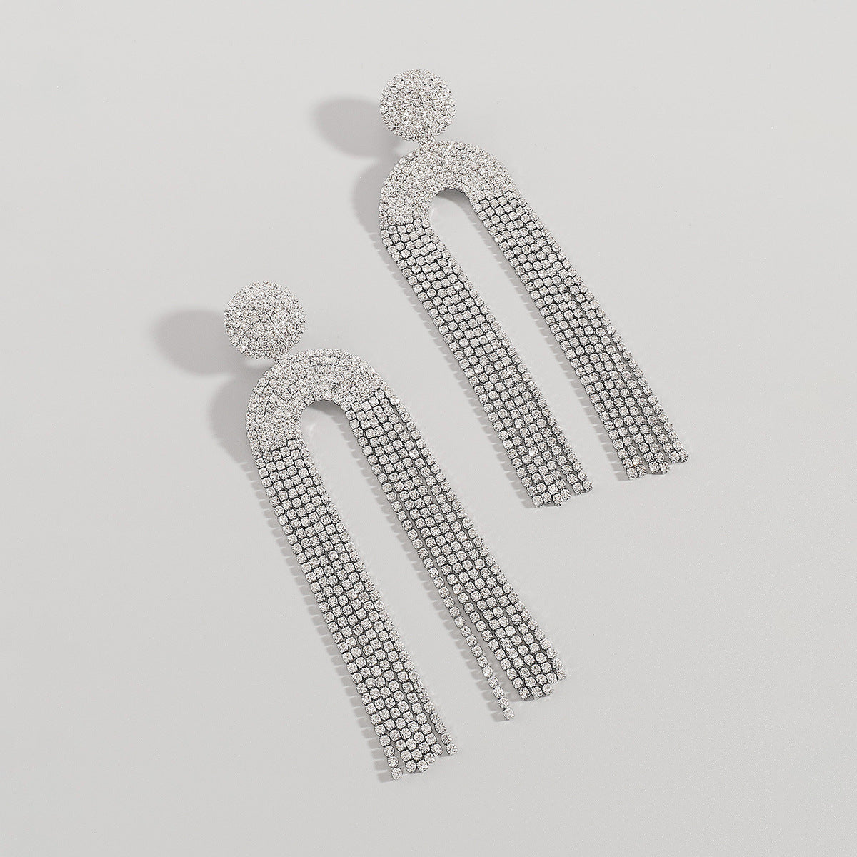 Wholesale U-shaped Full Diamond Tassel Earrings