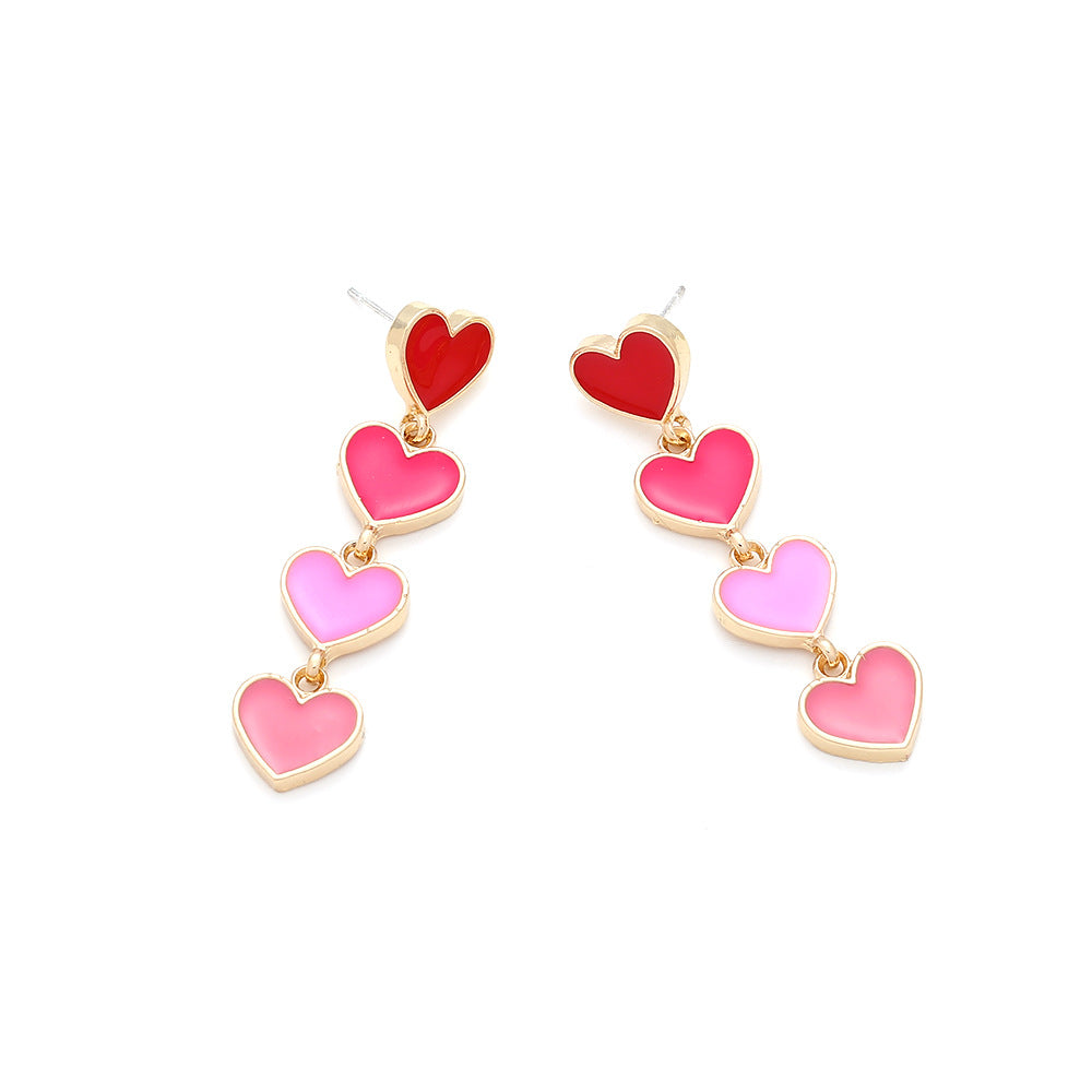 Wholesale Gradient pink dripping oil long love valentine earrings