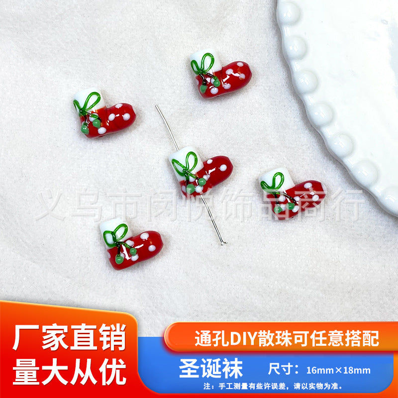 Wholesale 10pcs Snowman Christmas tree gingerbread man glass beads