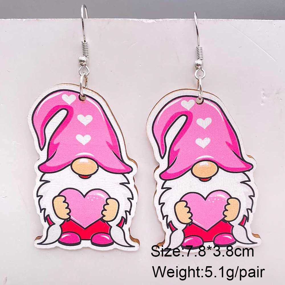 Wholesale Valentine's Day Wooden Earrings Pink Dwarf Leopard Pattern Heart Earrings