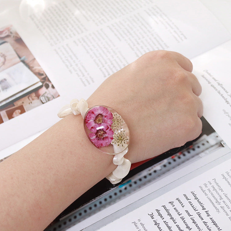 Wholesale 6pcs Real Flower Epoxy Organza Hair Tie