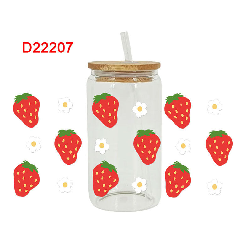 Wholesale Cartoon Cute Strawberry Watermelon Fruit Theme 16oz Cup UV DTF Wraps