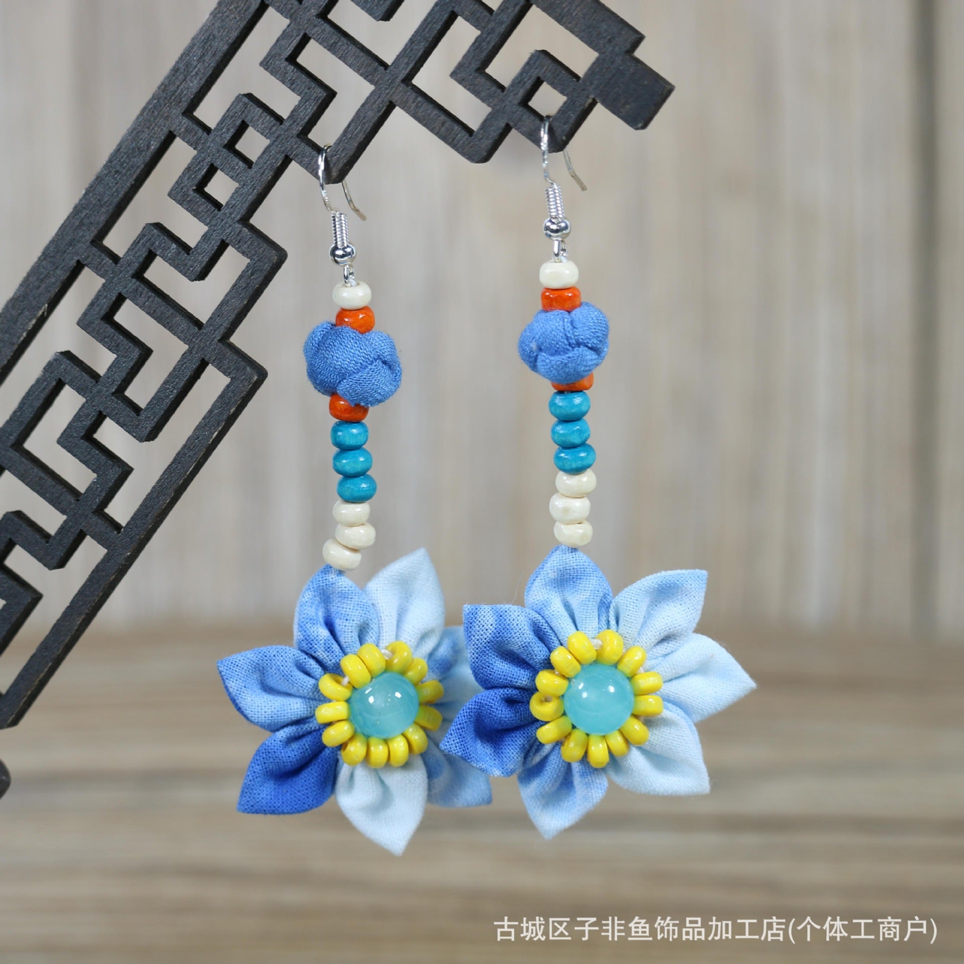 Wholesale Ethnic Style Tie-Dye Style Blue-Dyed Fabric Handmade Earrings