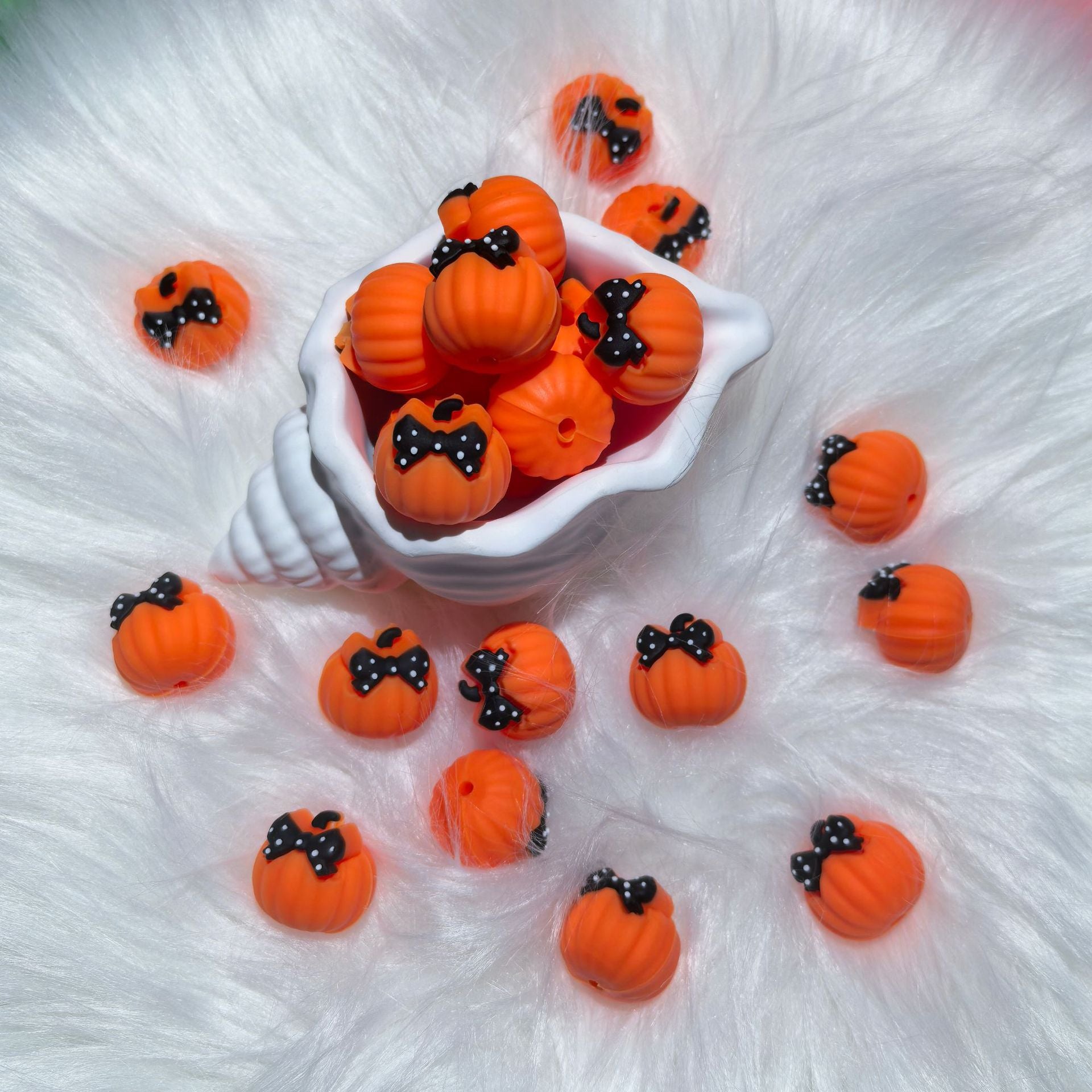 Wholesale Multi-color 3D Pumpkin Braid Silicone Cartoon Beads 10pcs/pack