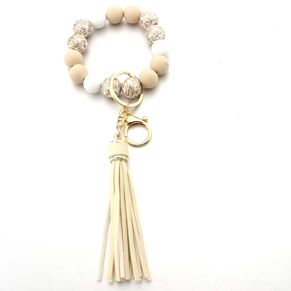 Wholesale Solid Wood Beads Silicone Beads Tassel Pendant Creative DIY Beaded Wrist Keychain