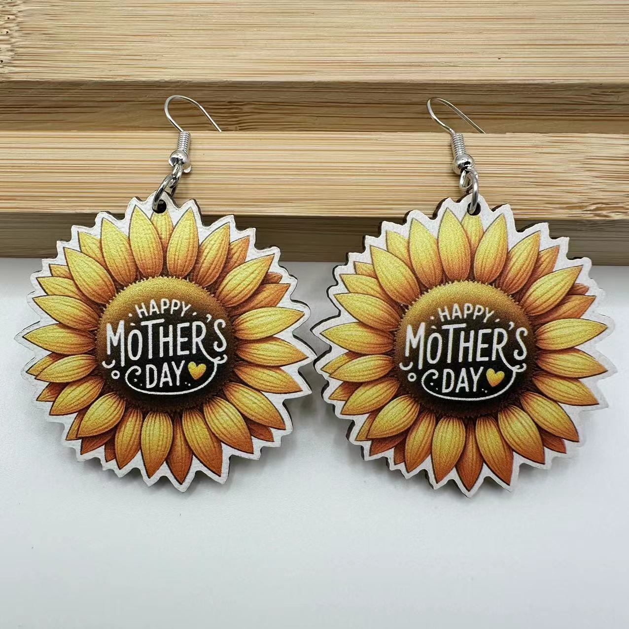 Wholesale Mother' s Day printing sunflower earrings