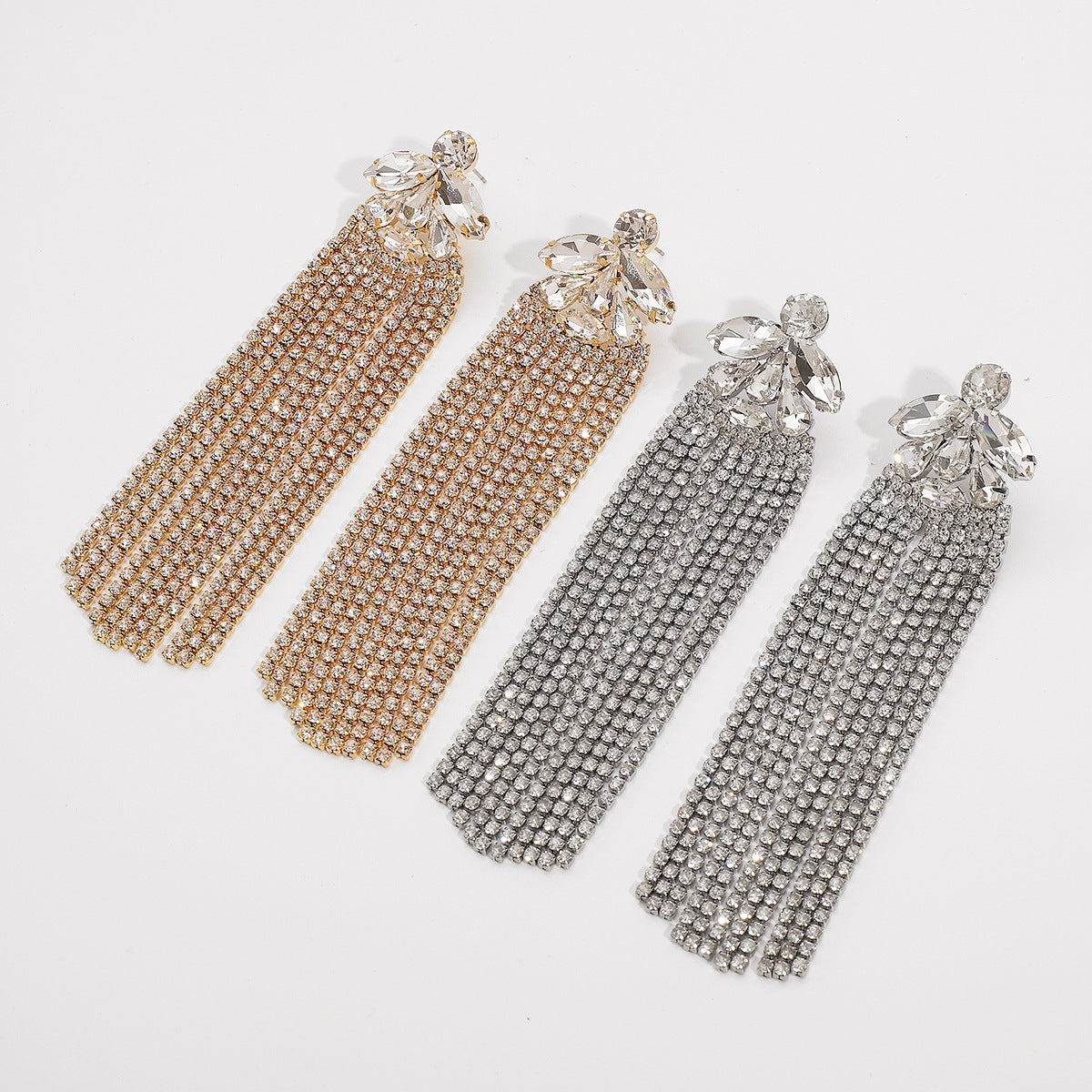 Wholesale Fashion Full Diamond Long Tassel Earrings