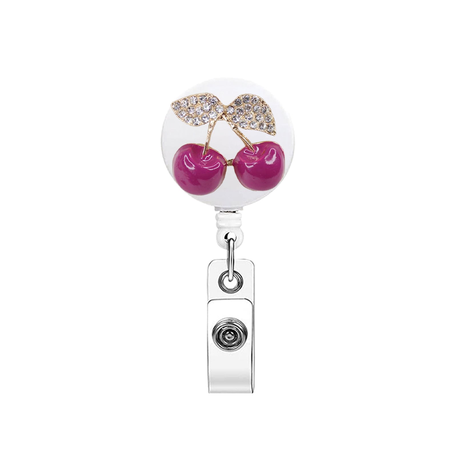Wholesale Rhinestone Cherry Metal Retractable Rotatable Badge Reel