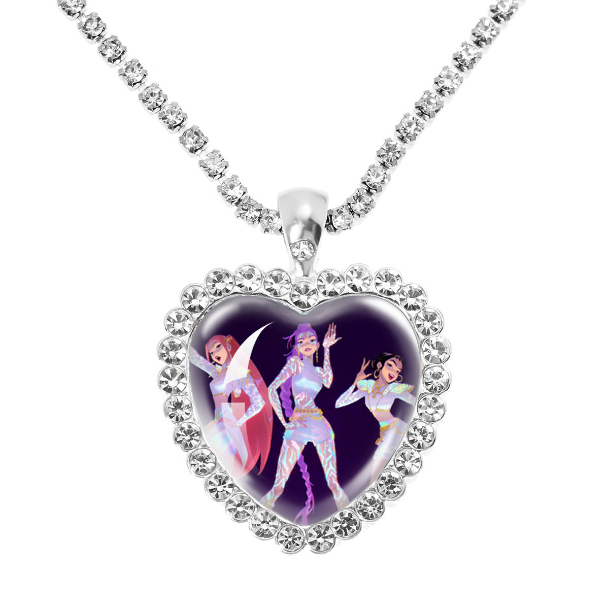 Wholesale Purple Cartoon Girl Time Gem Peach Heart Water Diamond Necklace OLY Exclusive