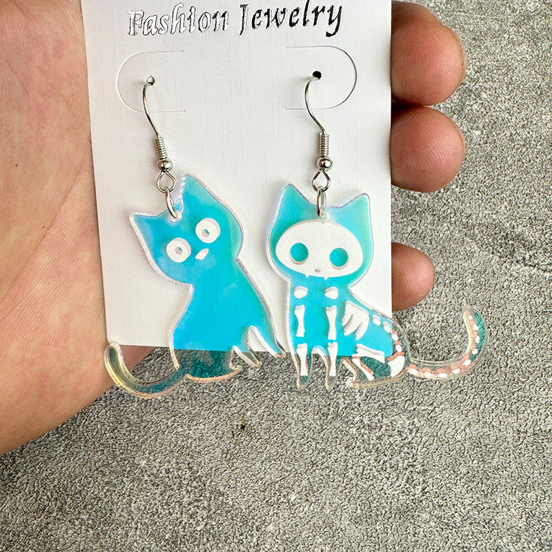 Wholesale Halloween Colorful Cat Fun Color-changing Acrylic Drop Earrings