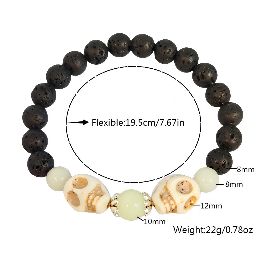 Wholesale  White Turquoise Skull   Ghost Head Volcanic Stone  Luminous Bracelet