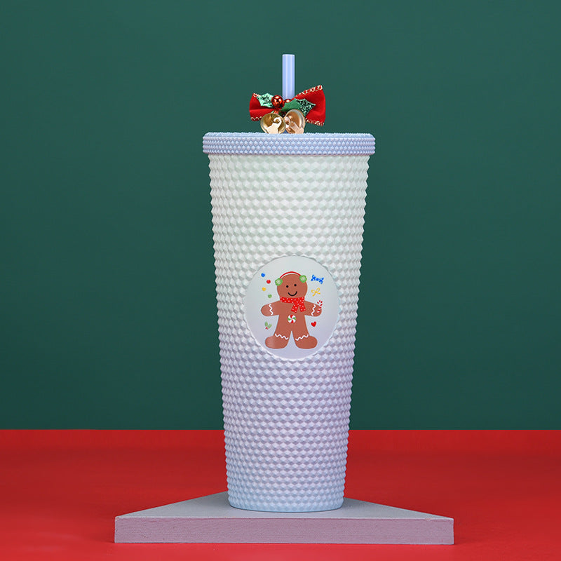 Wholesale 710ml Double Layer Plastic Suction Cup Durian Cup Tie Hand Cup Christmas Gradient Suction Cup