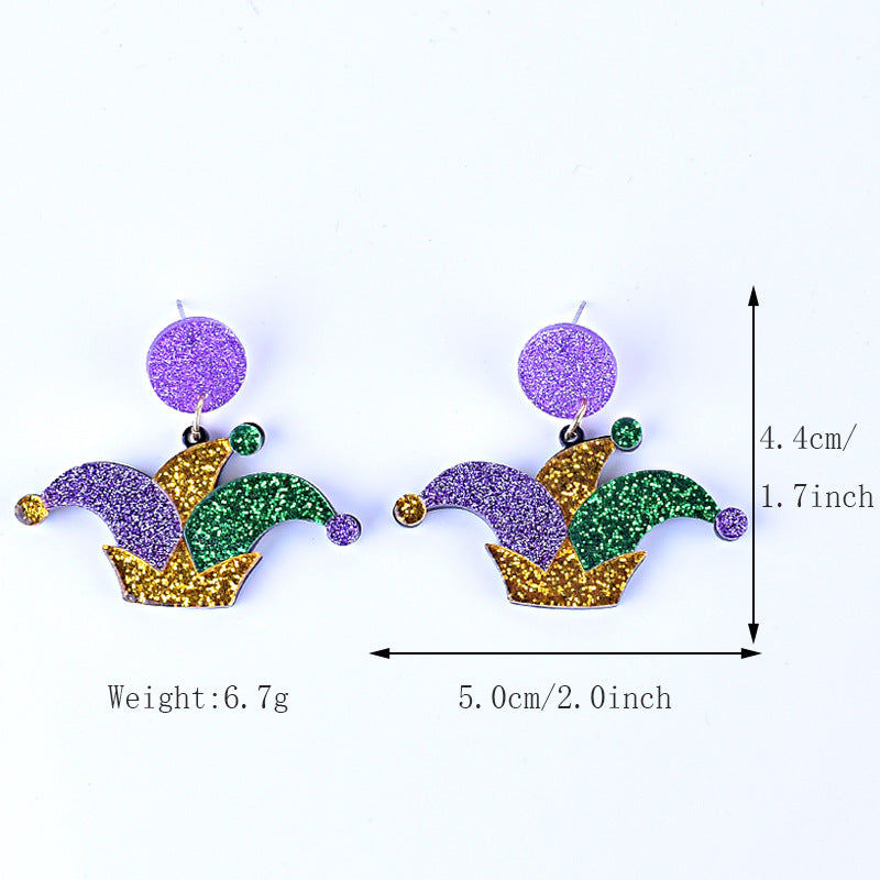 Wholesale Carnival earrings purple green yellow five-pointed star Crown Clown mask lobster earrings
