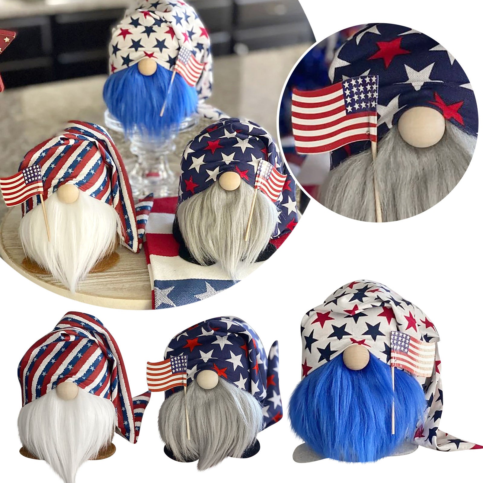 Wholesale Fabric Independence Day Striped Five Star Faceless Doll Ornament