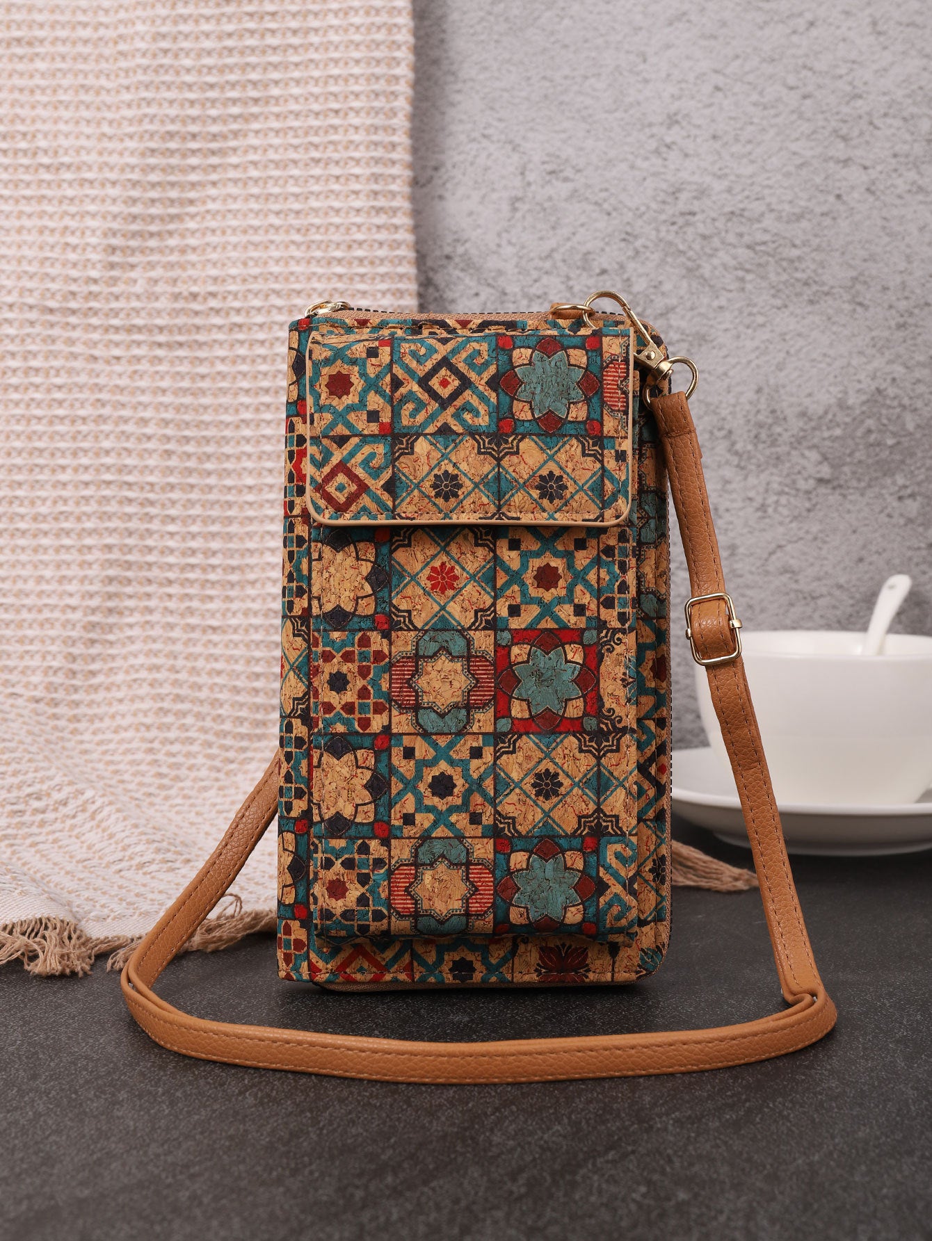 Wholesale Vintage Bohemian Style Wallet, Wood Grain Mobile Phone Bag, Zero PU Wallet
