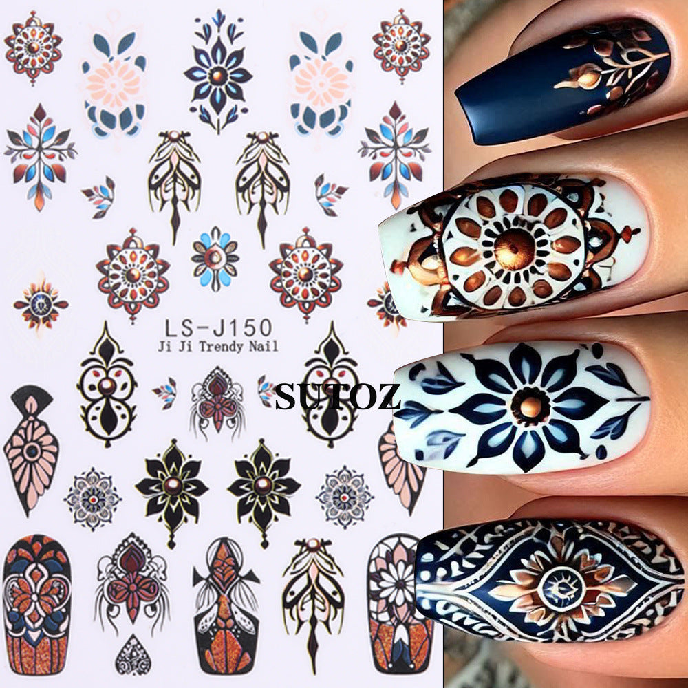 Wholesale 3pcs Nail Art Stickers: Retro Bohemian Feather Pattern