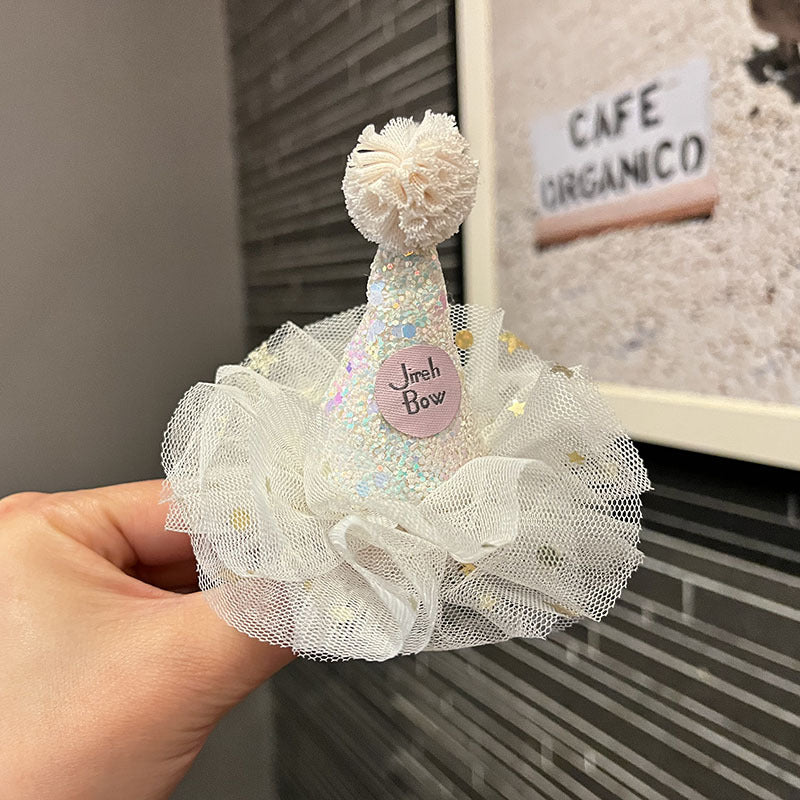 Wholesale  hairpin princess party hat hair clip baby birthday hair accessories mesh girl