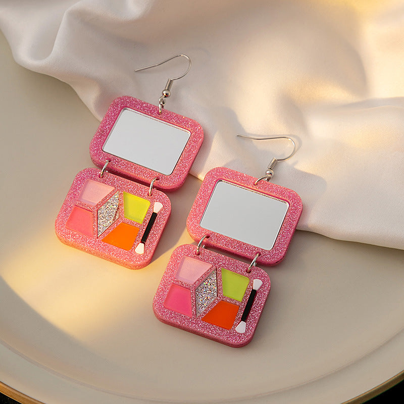 Wholesale Simulated Eye Shadow Palette Resin Contrasting Color Sequin Mirror Earrings