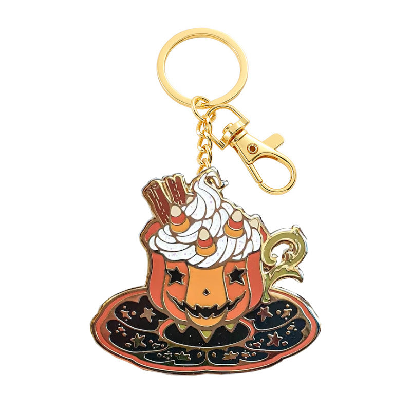 Wholesale 100pcs/pack Halloween Pumpkin Tea Cups Zinc Alloy Keychains