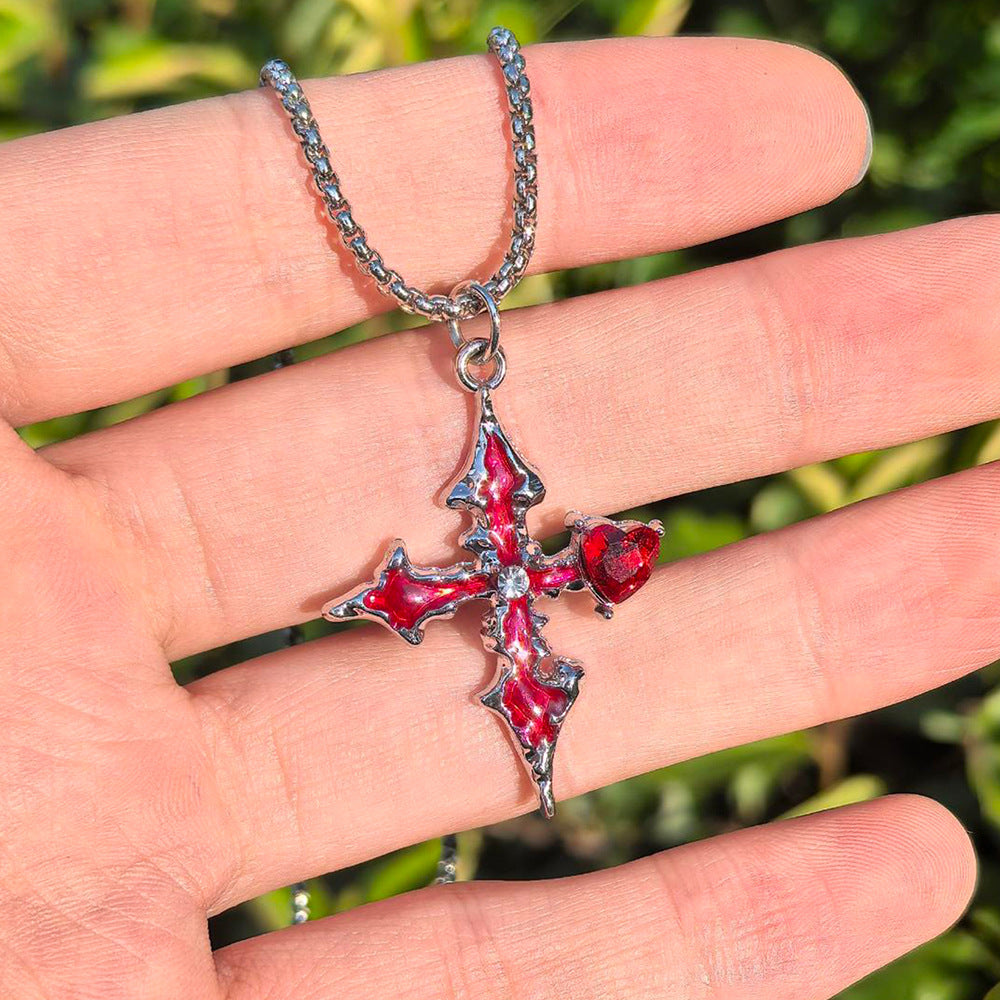 Wholesale Punk retro inlaid zircon cross pendant necklace
